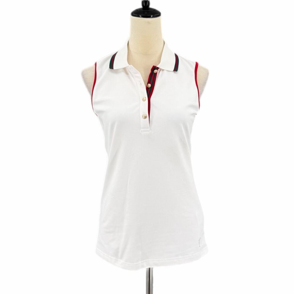 Golfino NEW White Red Green Club UV Pique Gold Country Club Preppy Polo Tank